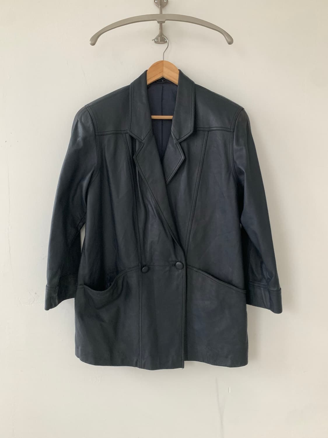 Double button navy leather JK 상품이미지5