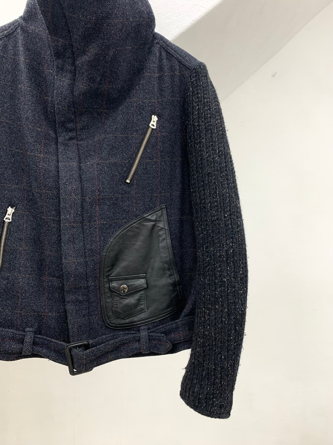 highneck leather patch knit jacket  상품이미지4