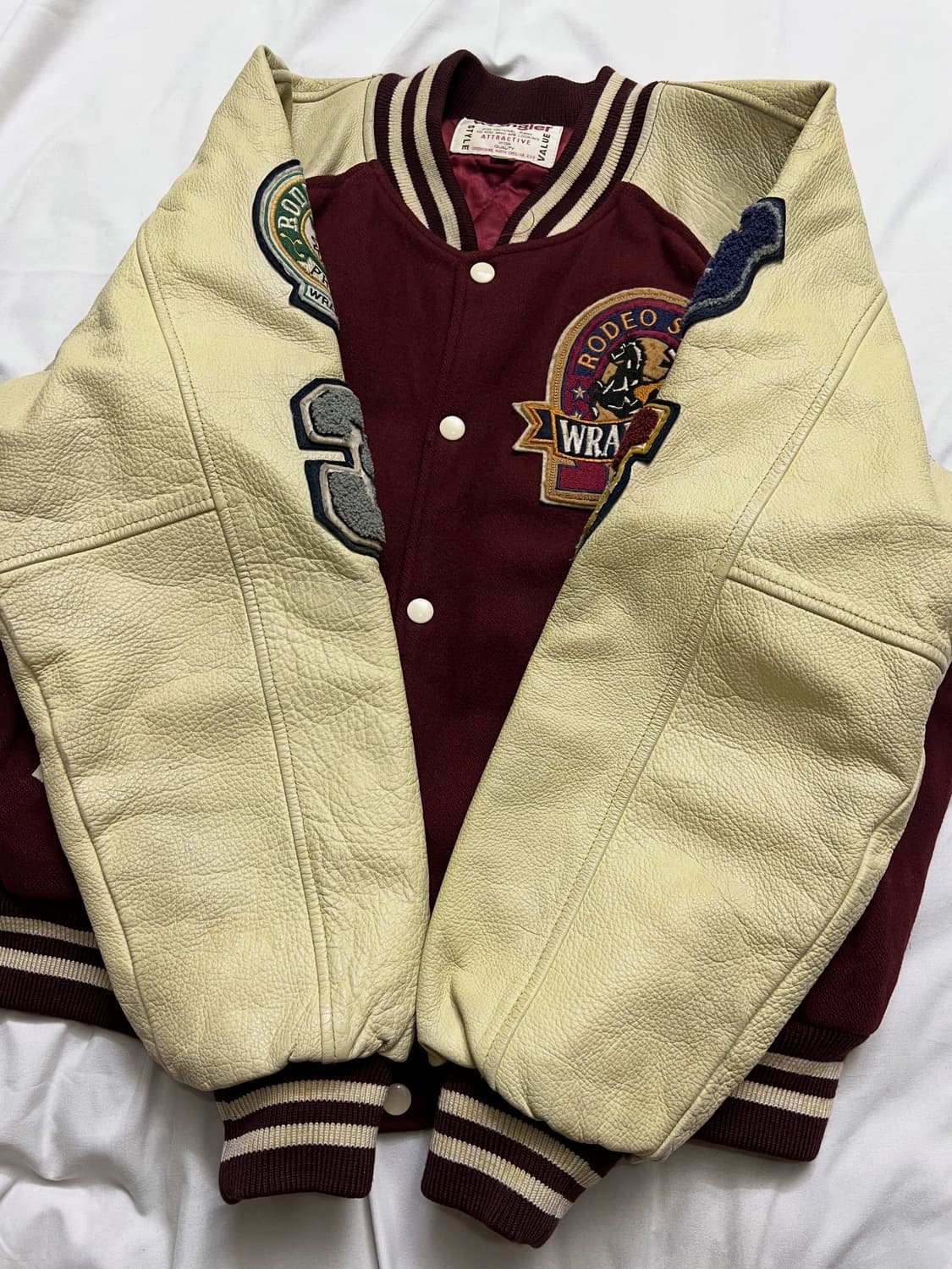 90s 랭글러 가죽 바시티 자켓 상품이미지7