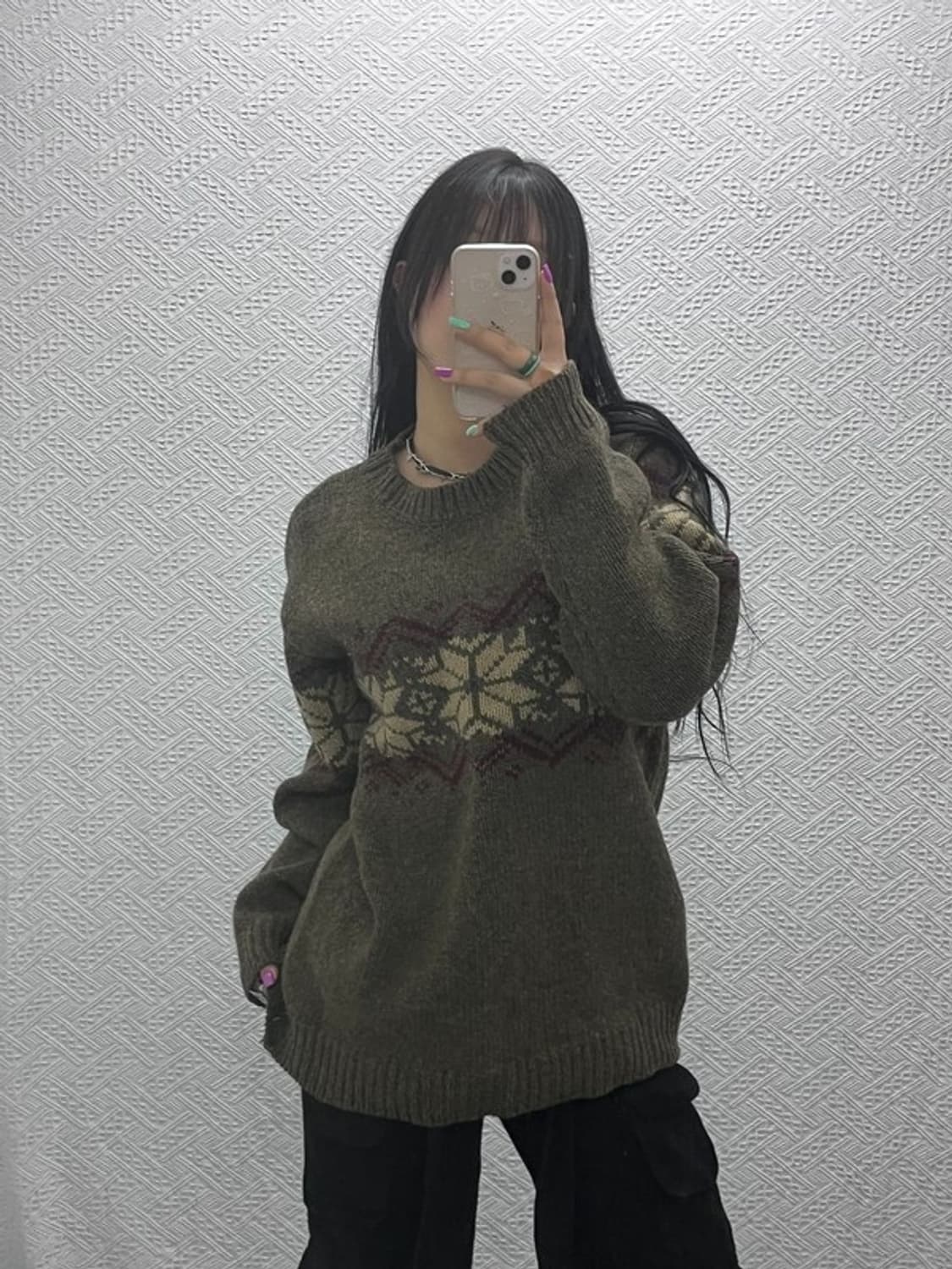 유니온베이 빈티지 스노우플레이크 노르딕 울 니트 100 C07372 상품이미지2