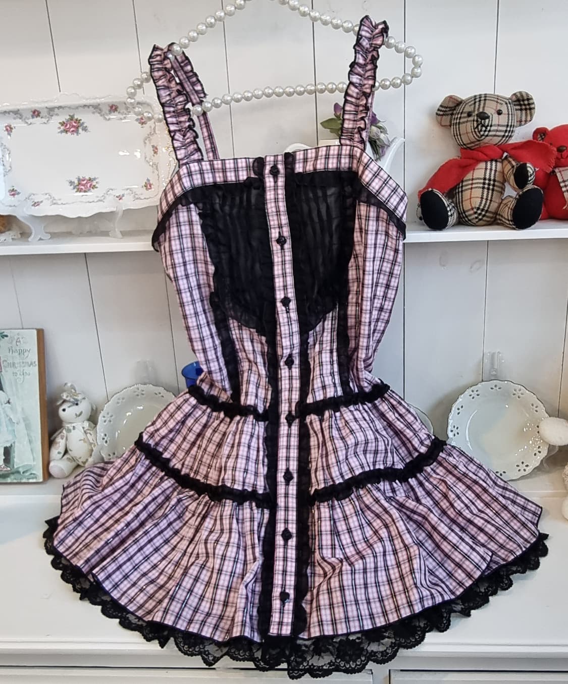 블랙핑크 체크 레이스 코르셋 원피스 상품이미지8