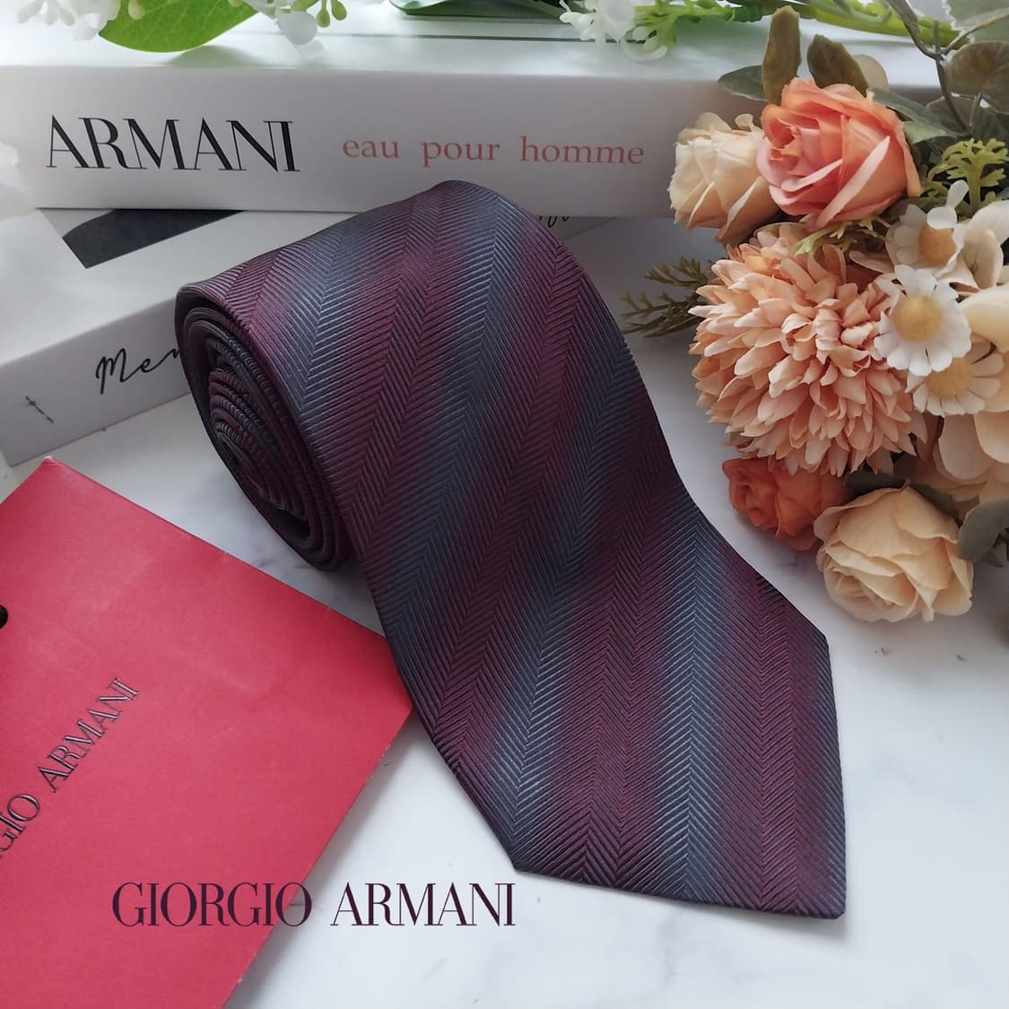 조르지오 아르마니 실크 와인 헤링본 넥타이 9.2cm A등급 K1802
 상품이미지2