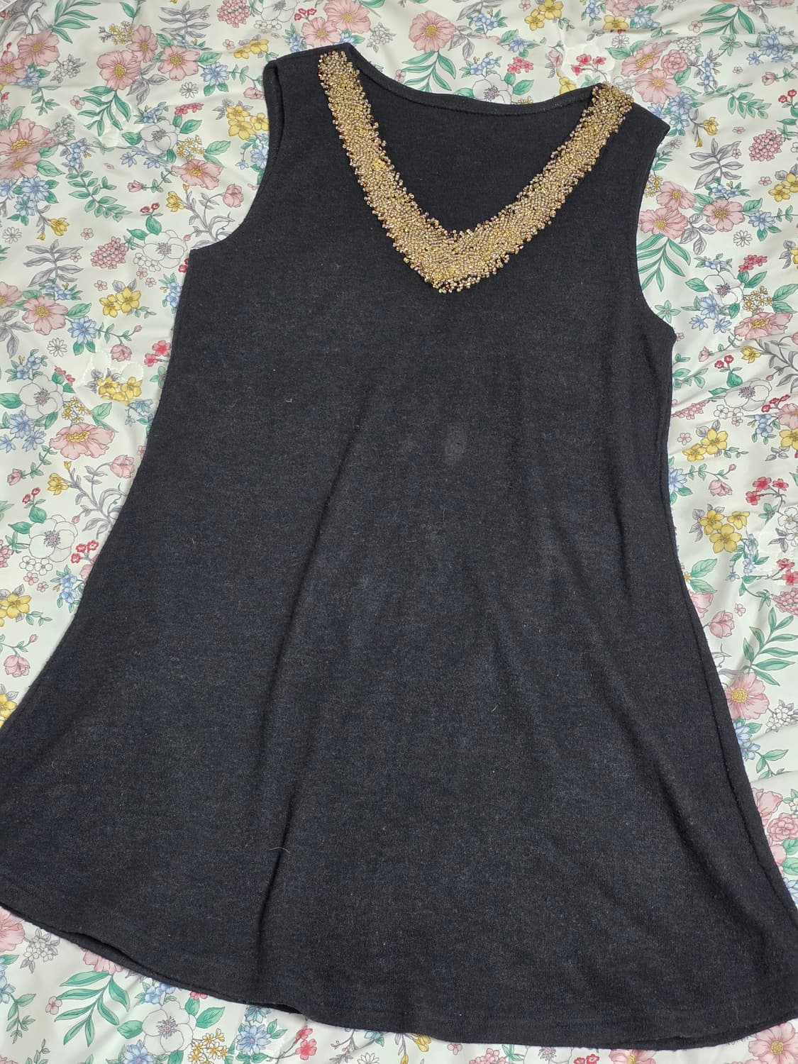 **서비스 빈티지)블랙 골드비즈 슬리브리스 고딕갸루 레이어드원피스 상품이미지1