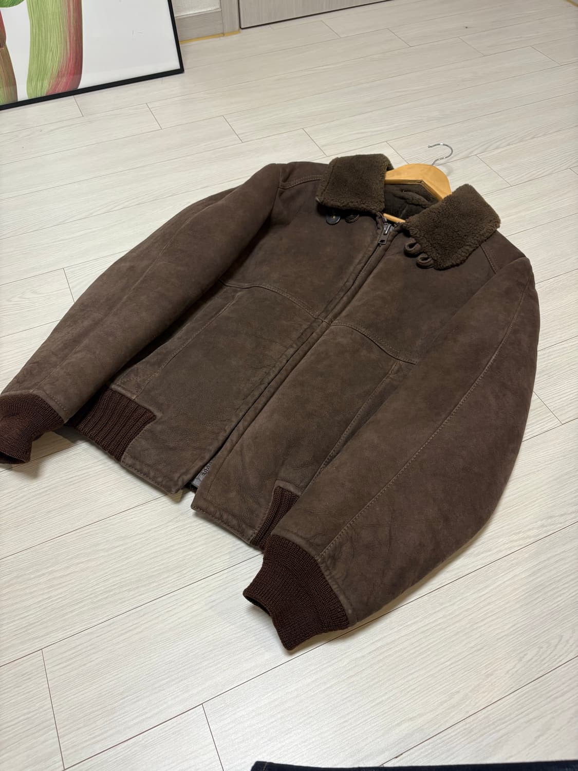 빈티지 브라운 시어링 무스탕 봄버 가죽 자켓 100사이즈 상품이미지1