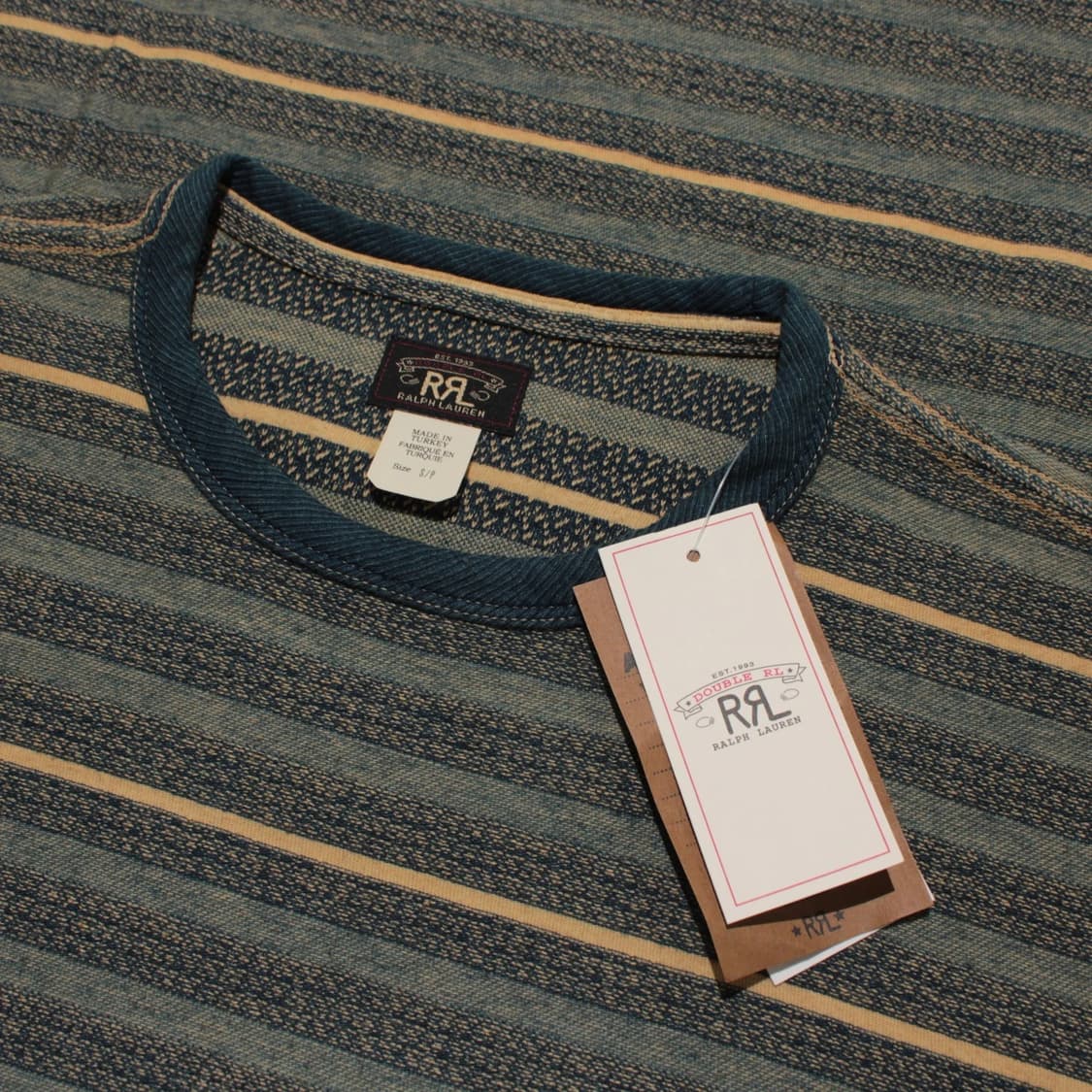 RRL 더블알엘 인디고 스트라이프 자카드 티셔츠 블루 상품이미지1