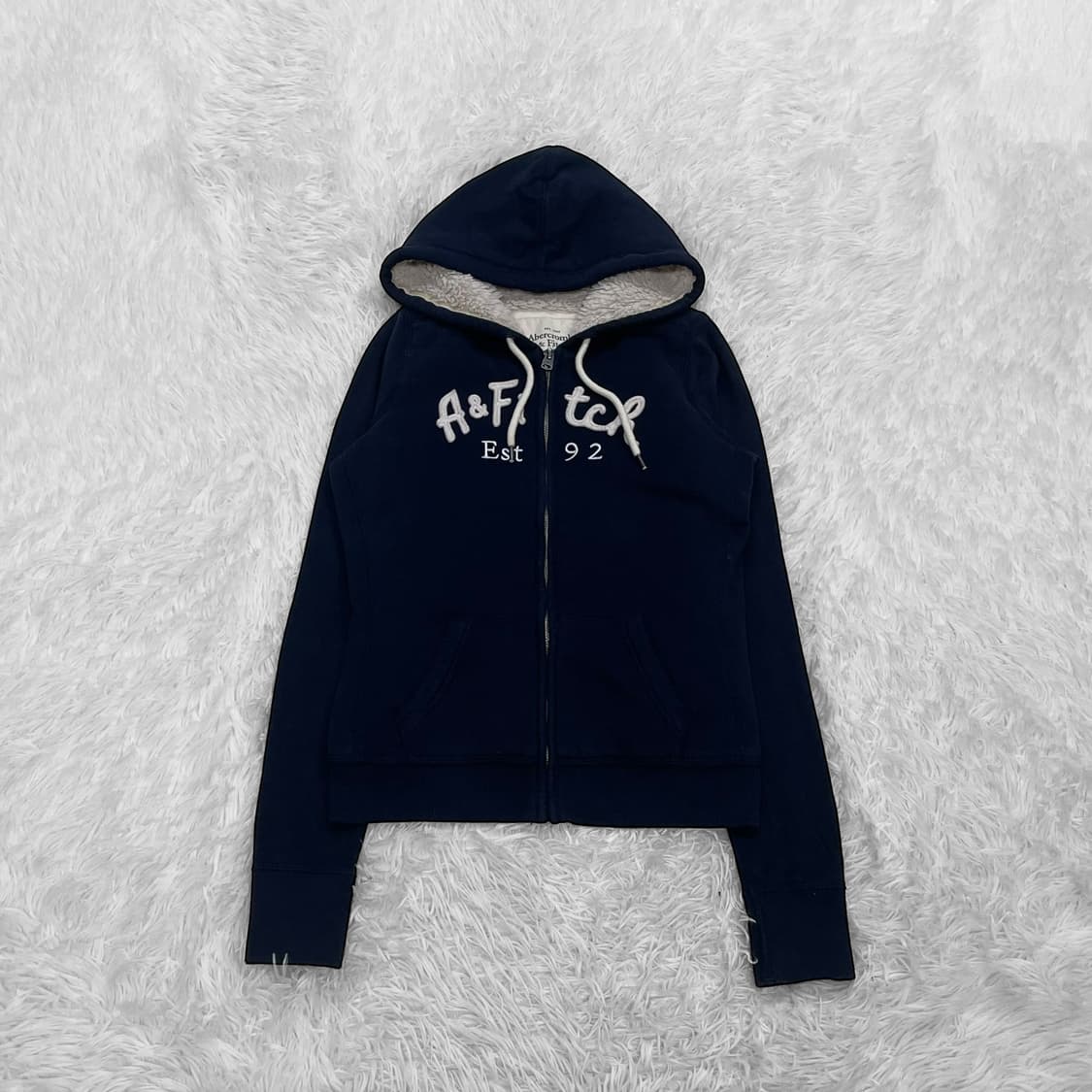 아베크롬비 아치 로고 양털 후드집업 네이비 상품이미지2