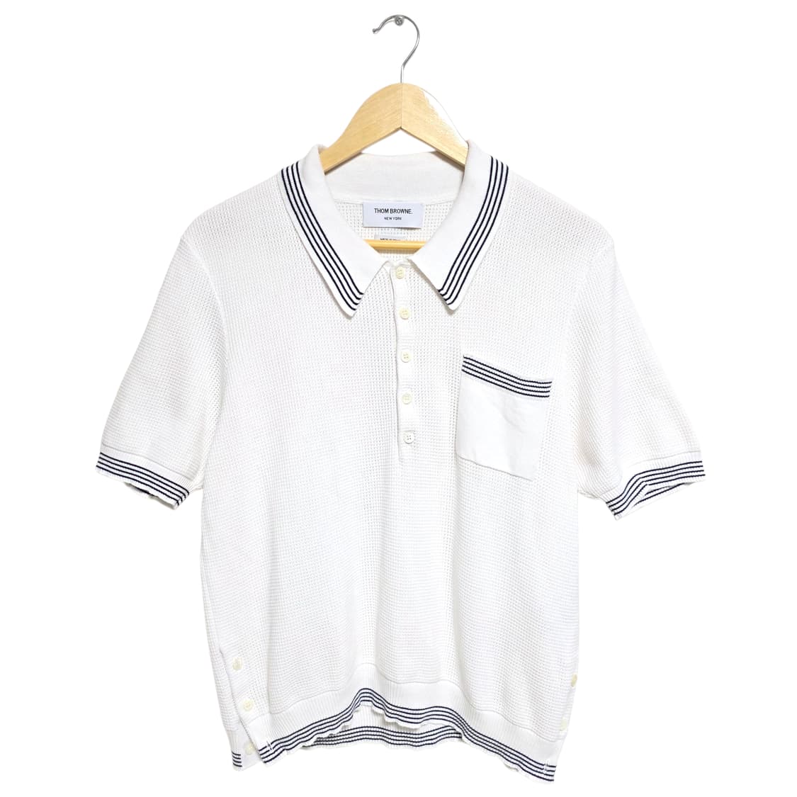 톰브라운 오픈 와플 스티치 반팔 카라티셔츠 상품이미지1