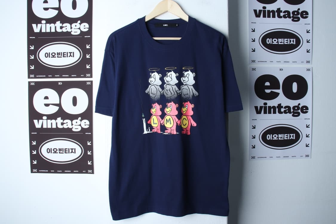(M-XL) 엘엠씨 반팔 티셔츠 곰돌이프린팅 네이비 키치-H32807 상품이미지2