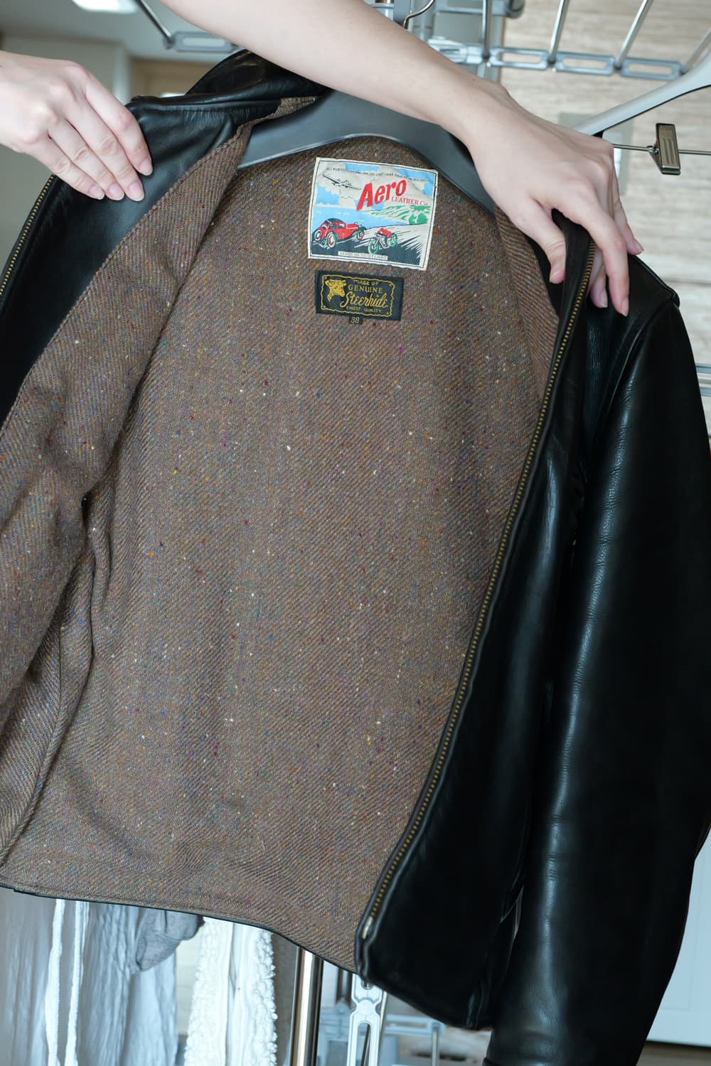 에어로레더 소가죽 자켓 블랙 하프벨트 38 상품이미지9