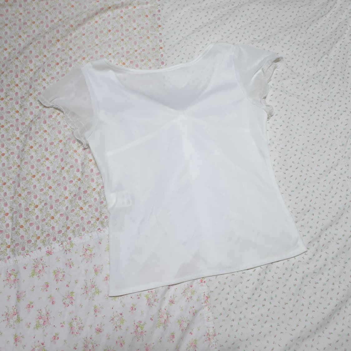 빈티지 화이트 프릴 로걀 레이스 빅 리본 로걀탑 히메갸루 리즈리사깔 상품이미지6