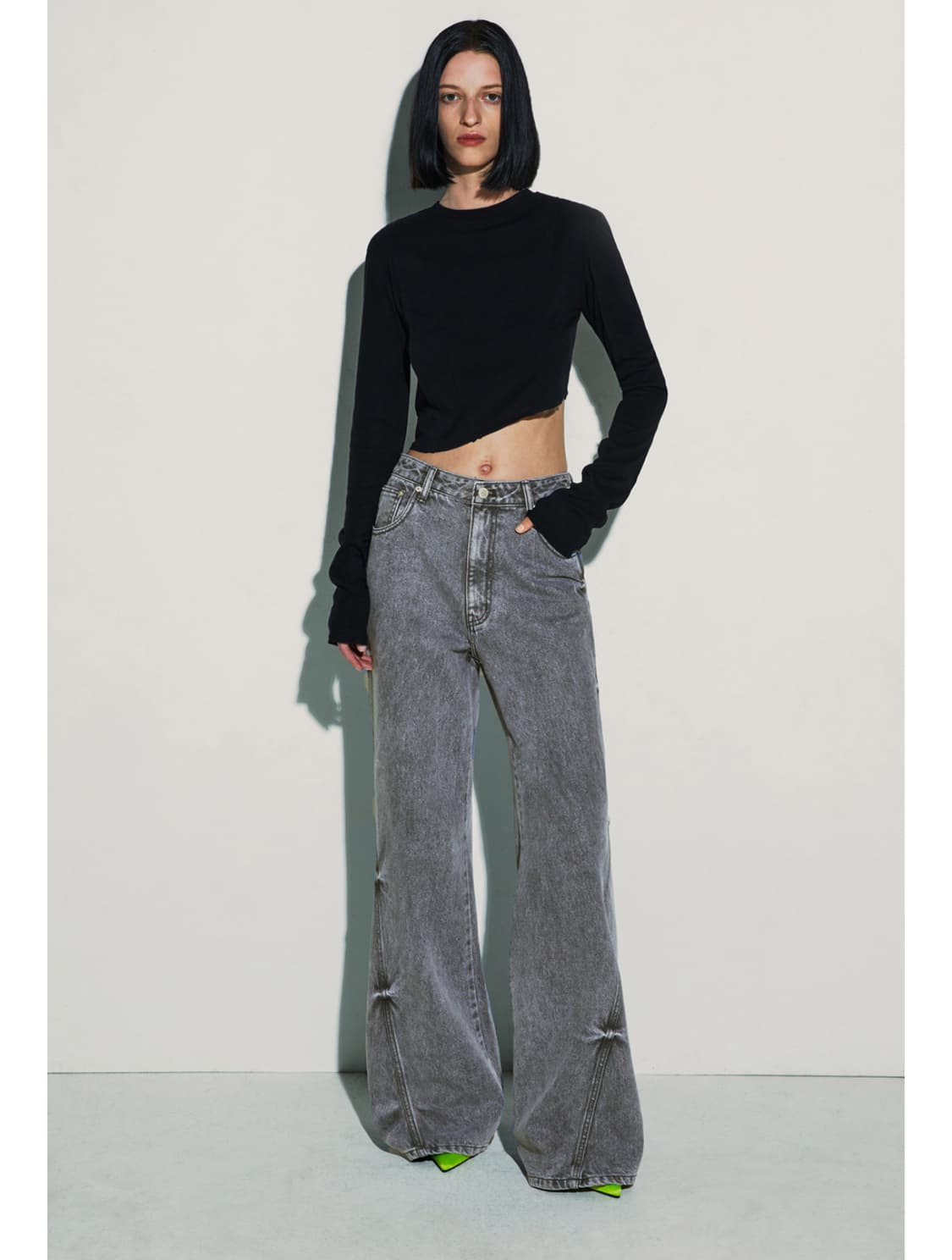 커렌트 미드 라이즈 워싱 진 그레이 상품이미지2