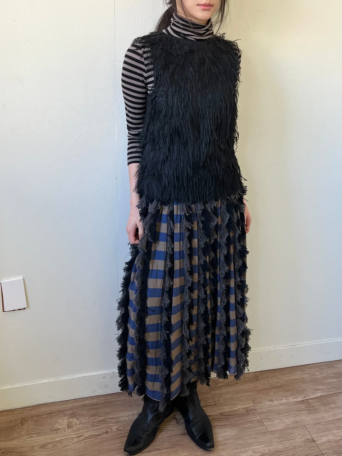 RAPUCALUSON 테슬 체크 스커트 상품이미지6