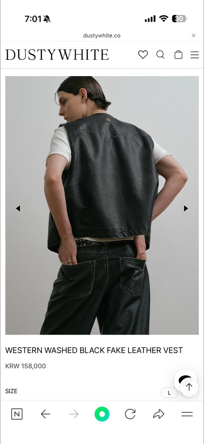 더스티 화이트 블랙 레더 베스트 XL 판매  상품이미지2