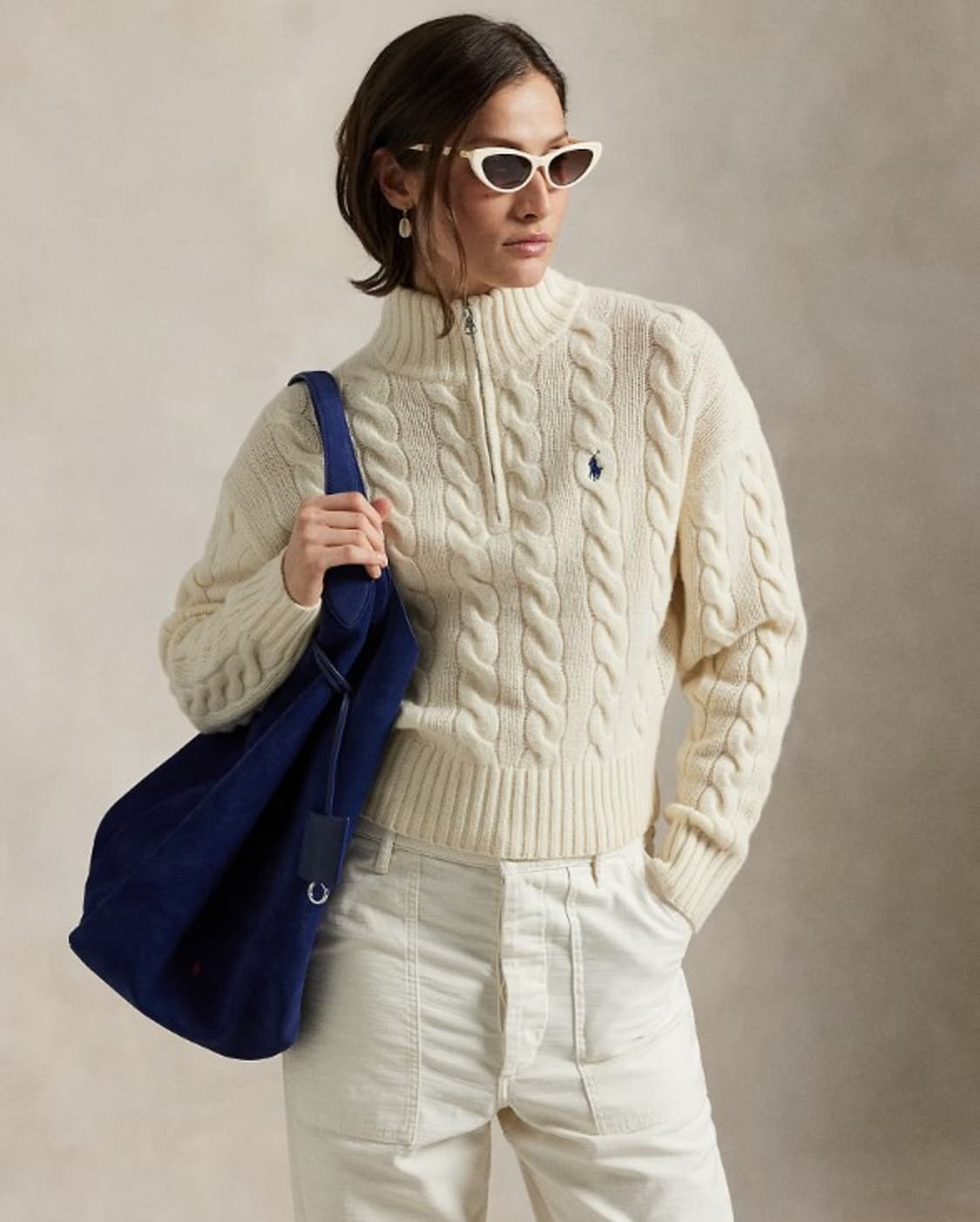 정품/새상품 폴로여성케이블니트하프집업아이보리스웨터 상품이미지3
