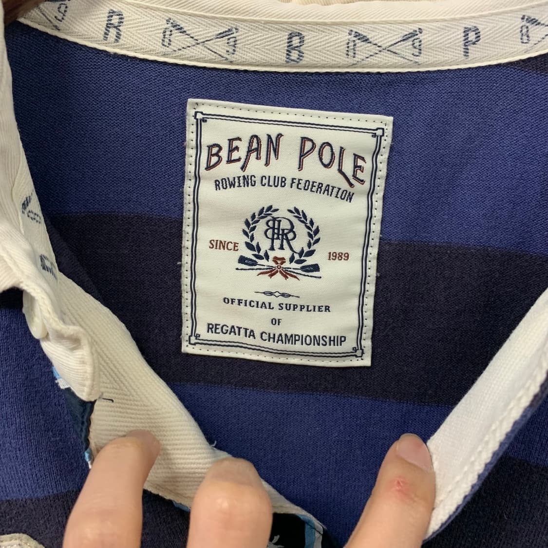 빈폴 자수로고 단가라 럭비 티셔츠 상품이미지6