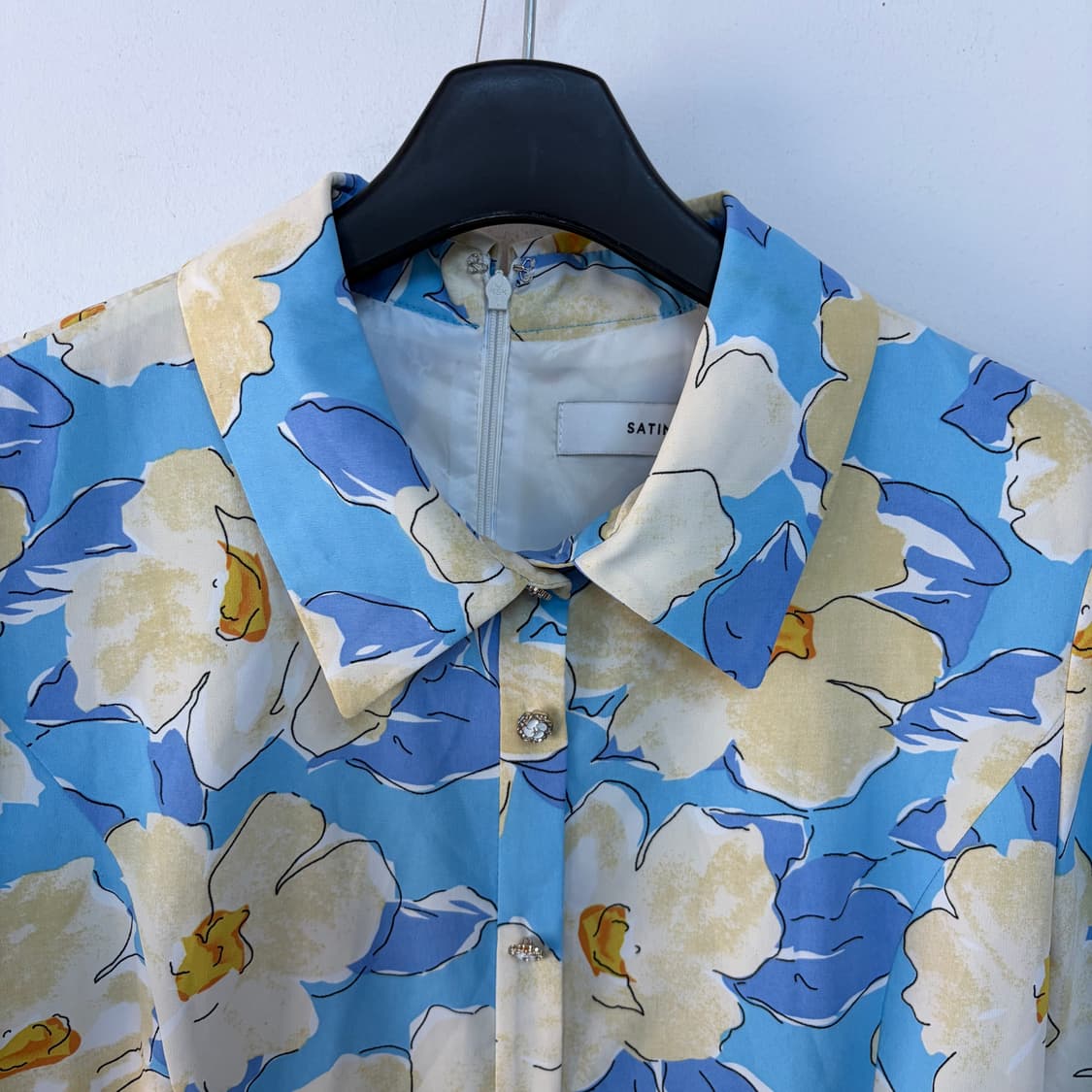 샤틴 플라워 패턴 반팔 롱 원피스 상품이미지2