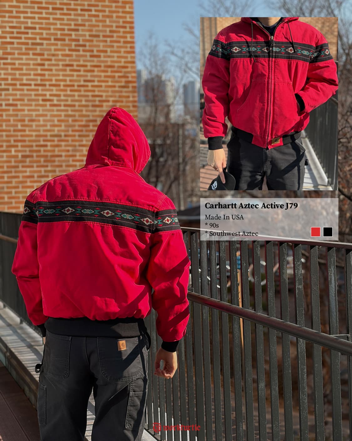 90s 칼하트 아즈텍 액티브 J79 RED M USA🇺🇸 상품이미지2