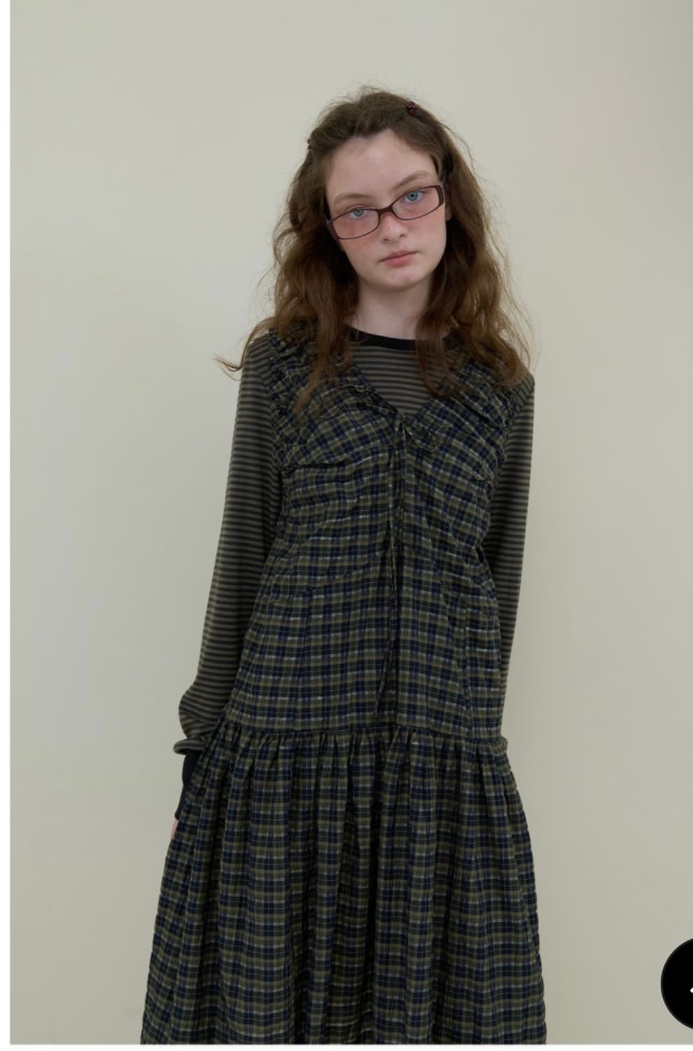 노컨텐츠 체크 밴딩 슬리브 원피스 카키  상품이미지1