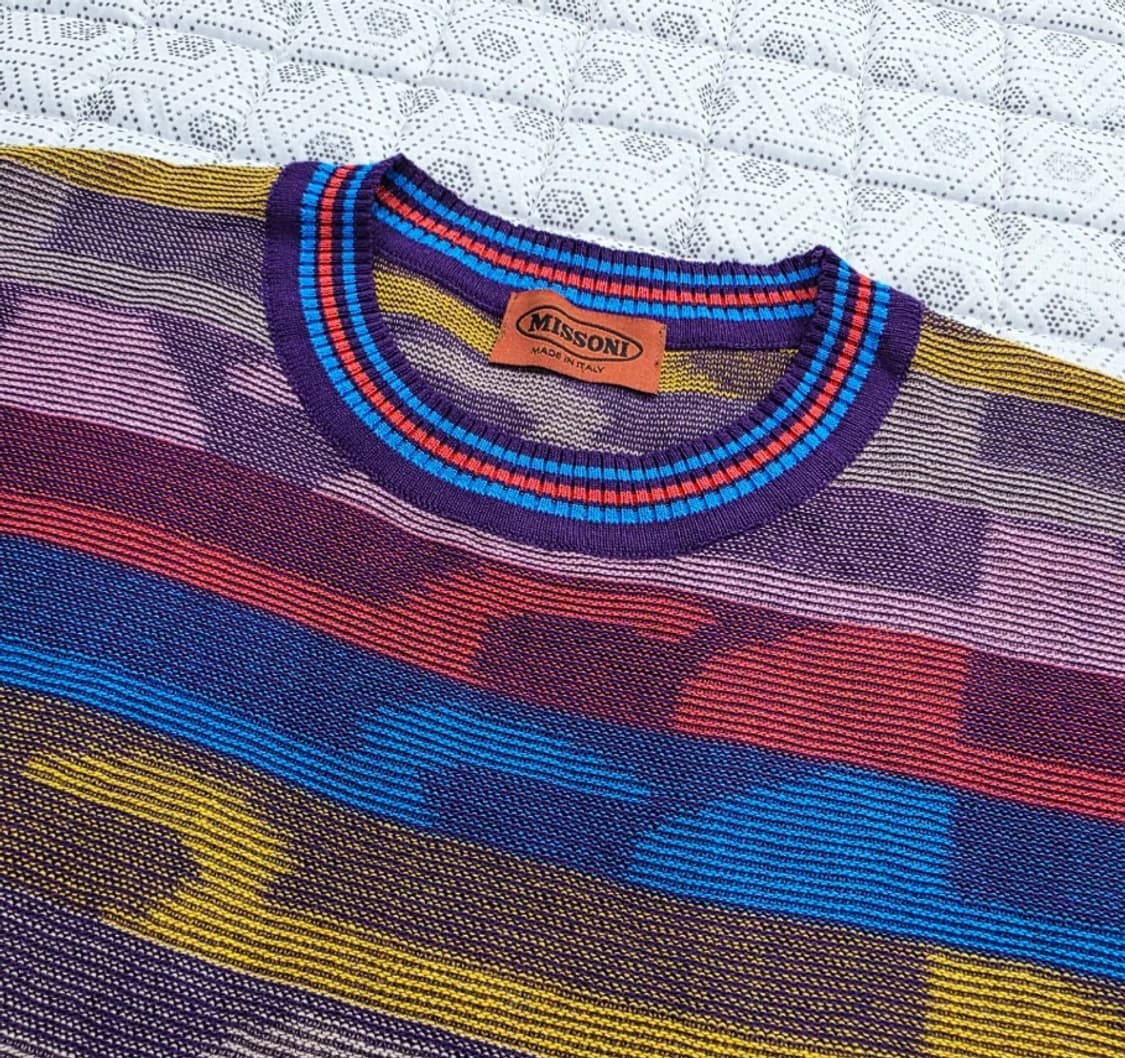 미쏘니 멀티컬러 스트라이프 반팔 니트 ~55 상품이미지1