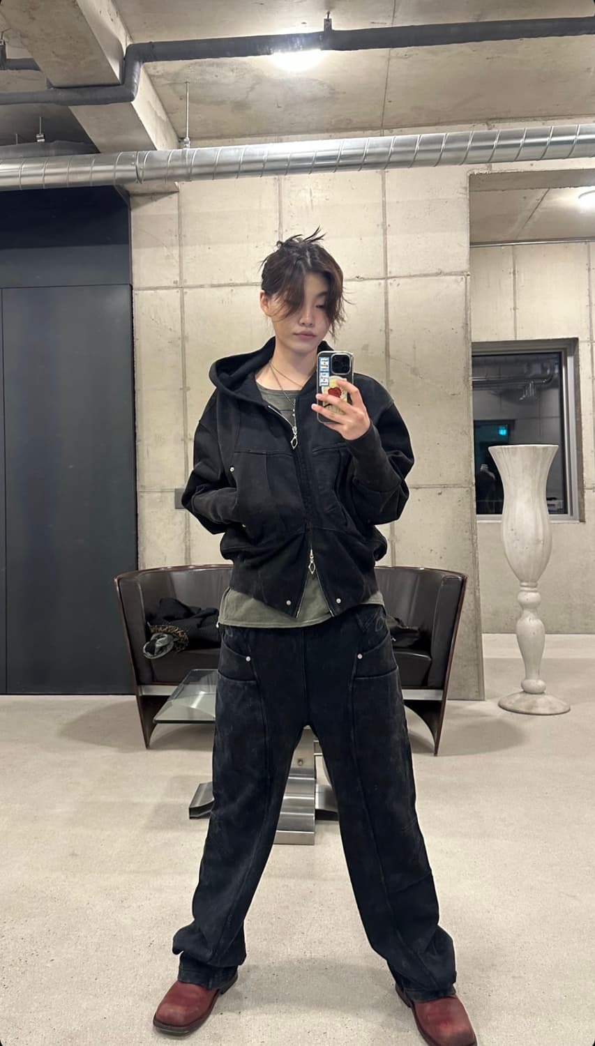 (M) 미스치프 빅포켓 후디 워시드블랙 상품이미지1