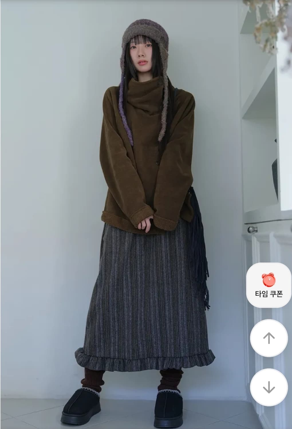 틸데서울 하이넥 퍼 카키 가디건 상품이미지2