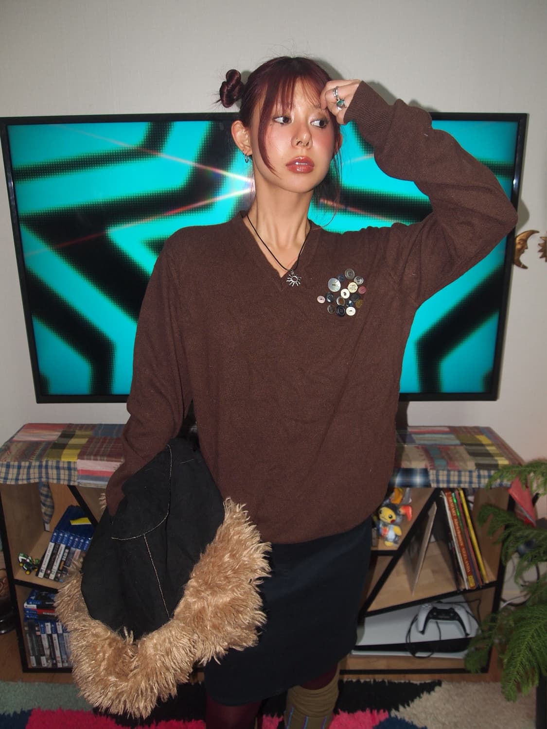 VTG 단추 브이넥 니트 상품이미지1