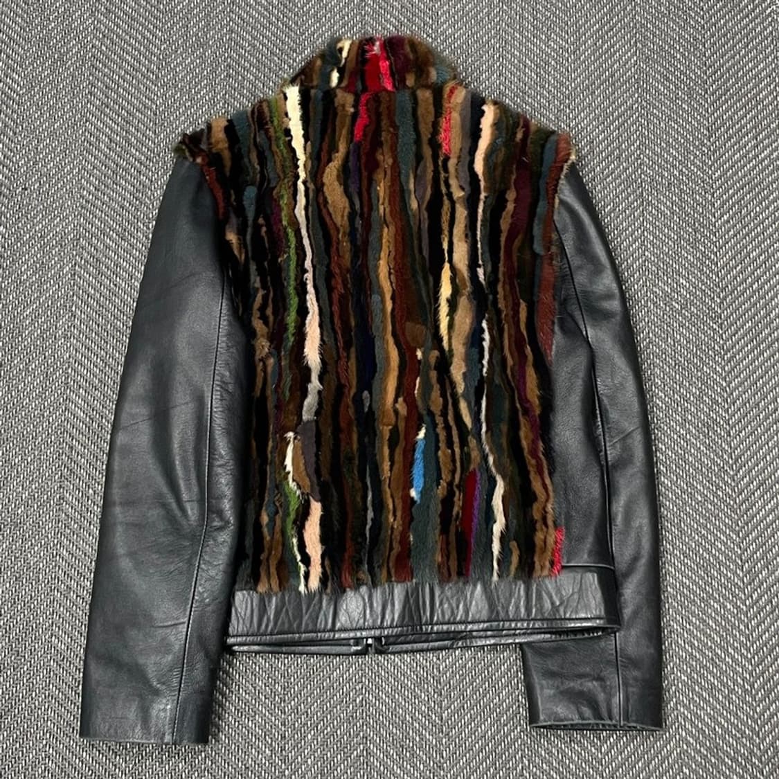 멀티컬러 퍼 디테일 레더자켓  v0195 상품이미지2