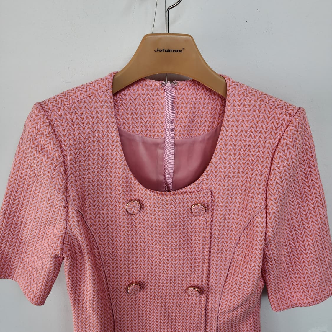 핑크 트위드 더블 버튼 원피스 상품이미지2