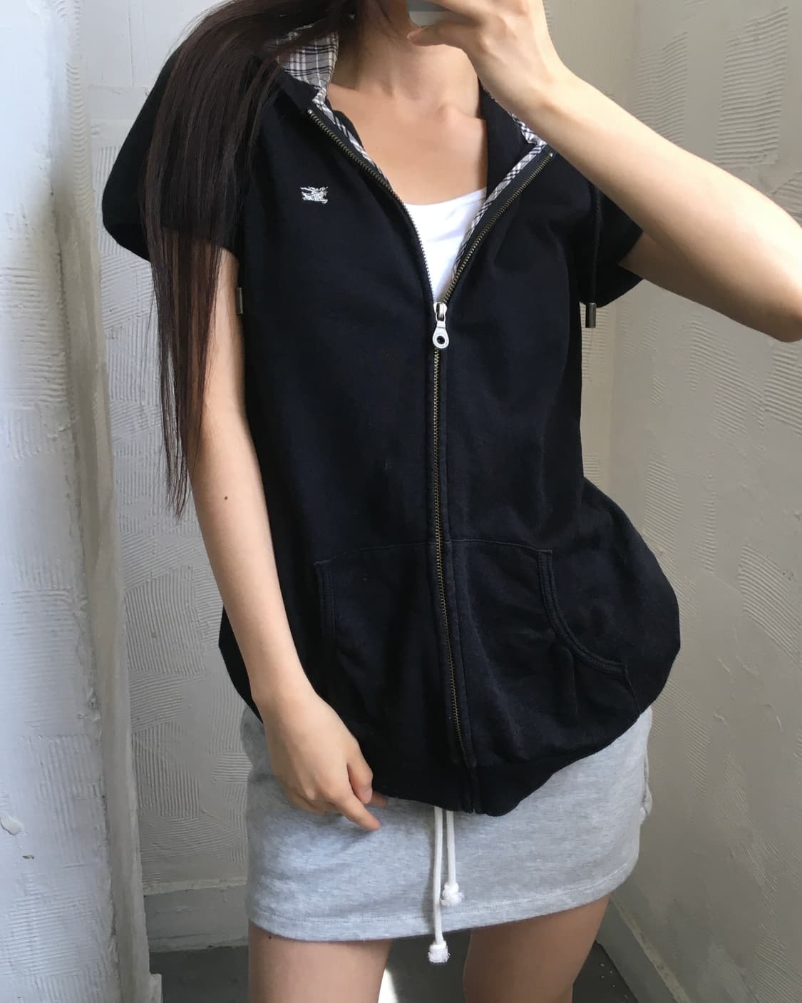 Burberry 버버리 블루라벨 블랙 반팔 후드집업 상품이미지1