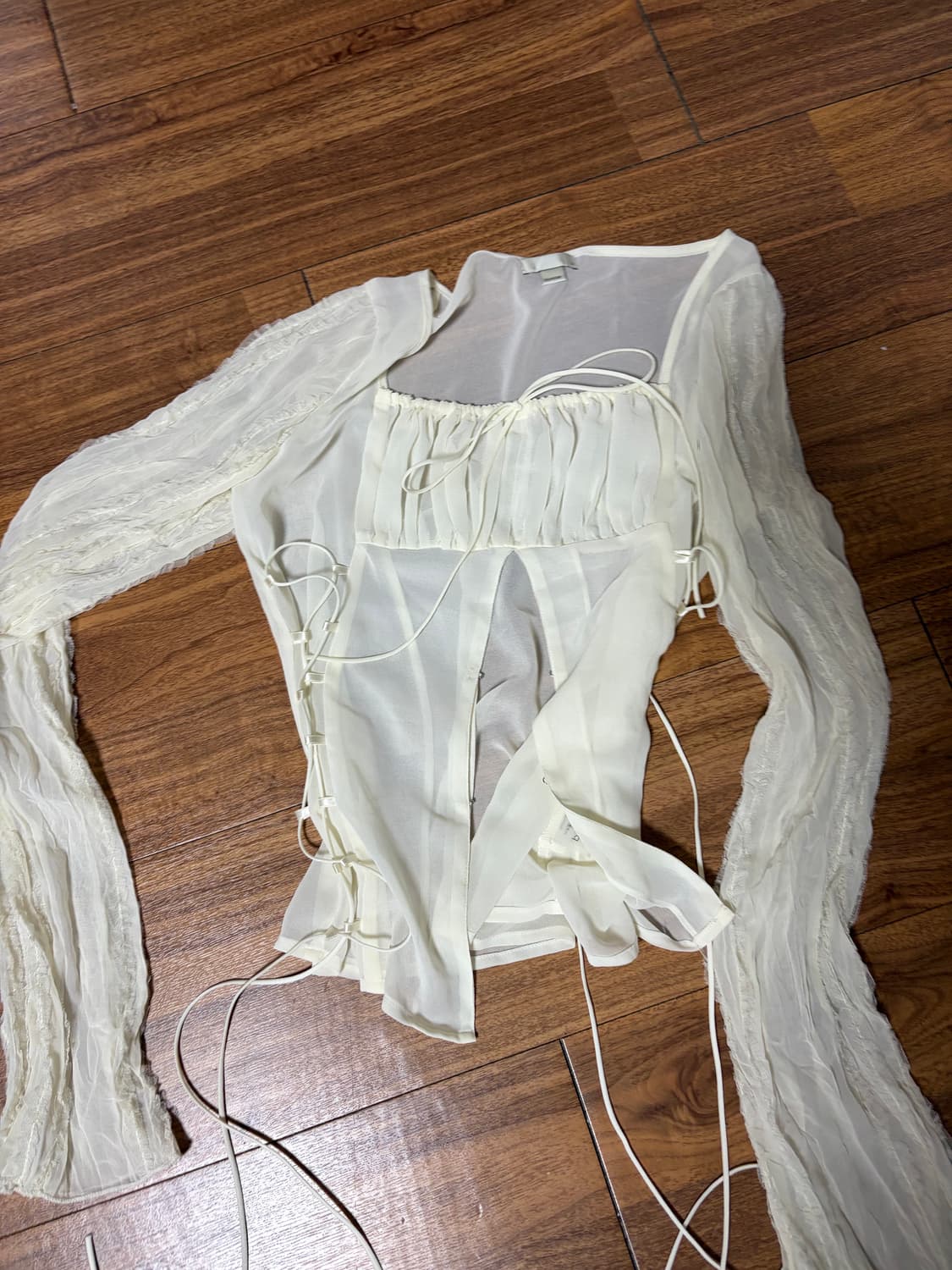 본네 레이스업 쉬폰 블라우스 아이보리 상품이미지2