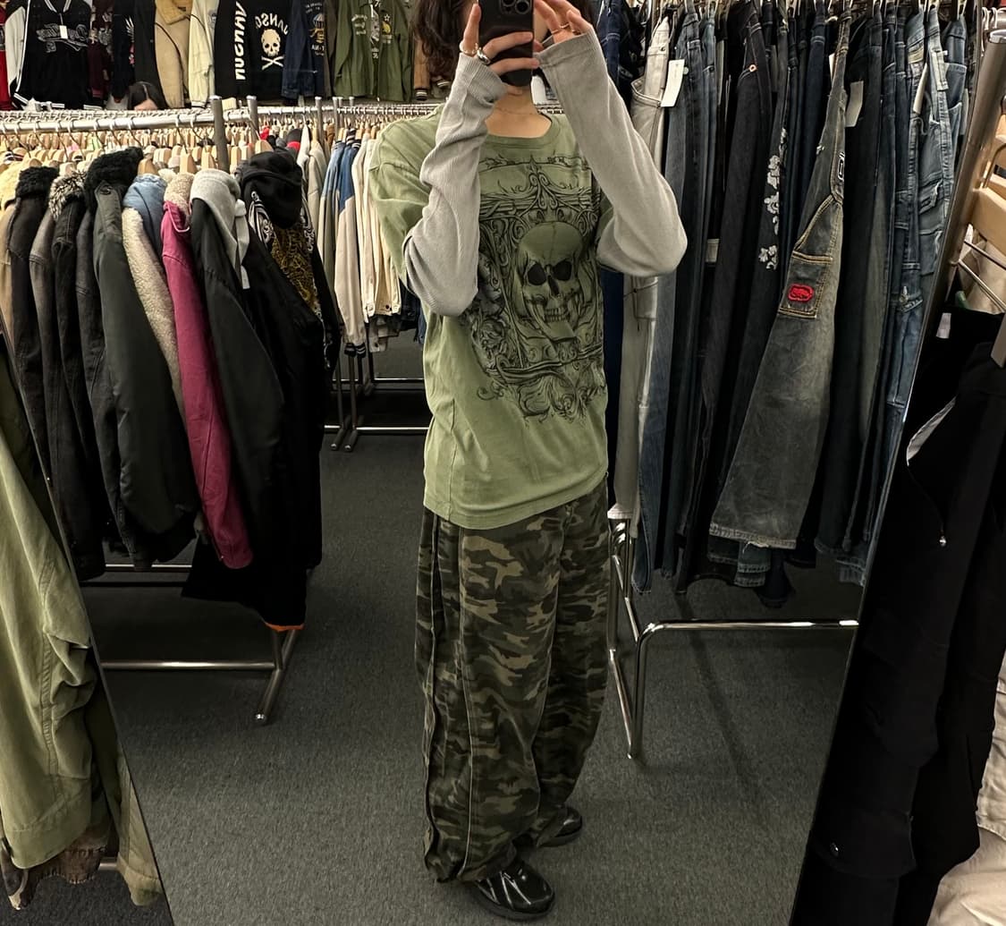 L)MMA Elite 빈티지 스컬프린팅 와플 레이어드 롱슬리브 상품이미지2