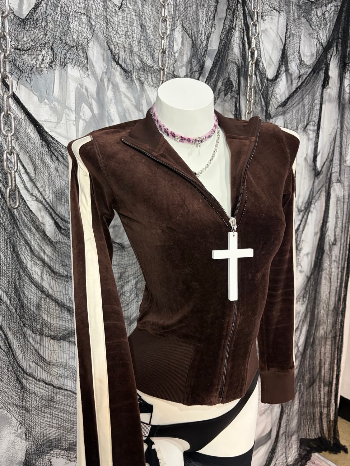 Y2K slim fit crop brown Velvet jersey 상품이미지8