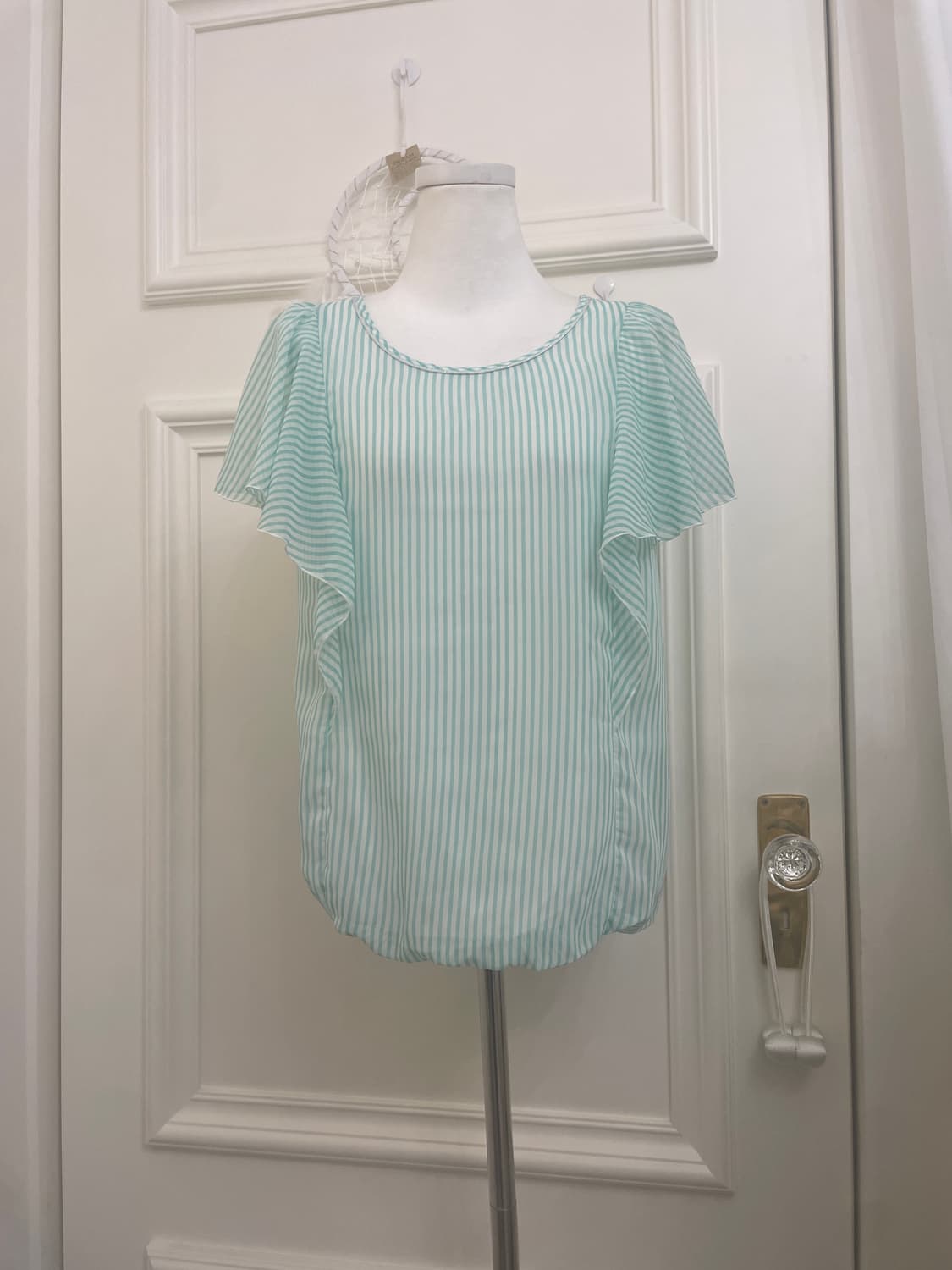 mint stripe ruffle summer blouse(size-L) 상품이미지1