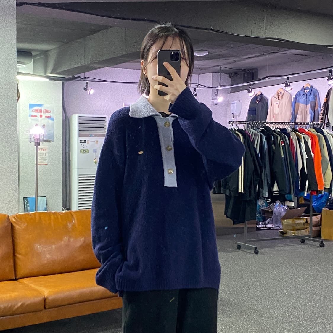 세터 네이비 나폴리 울 부클 폴로 니트 B4494 상품이미지1