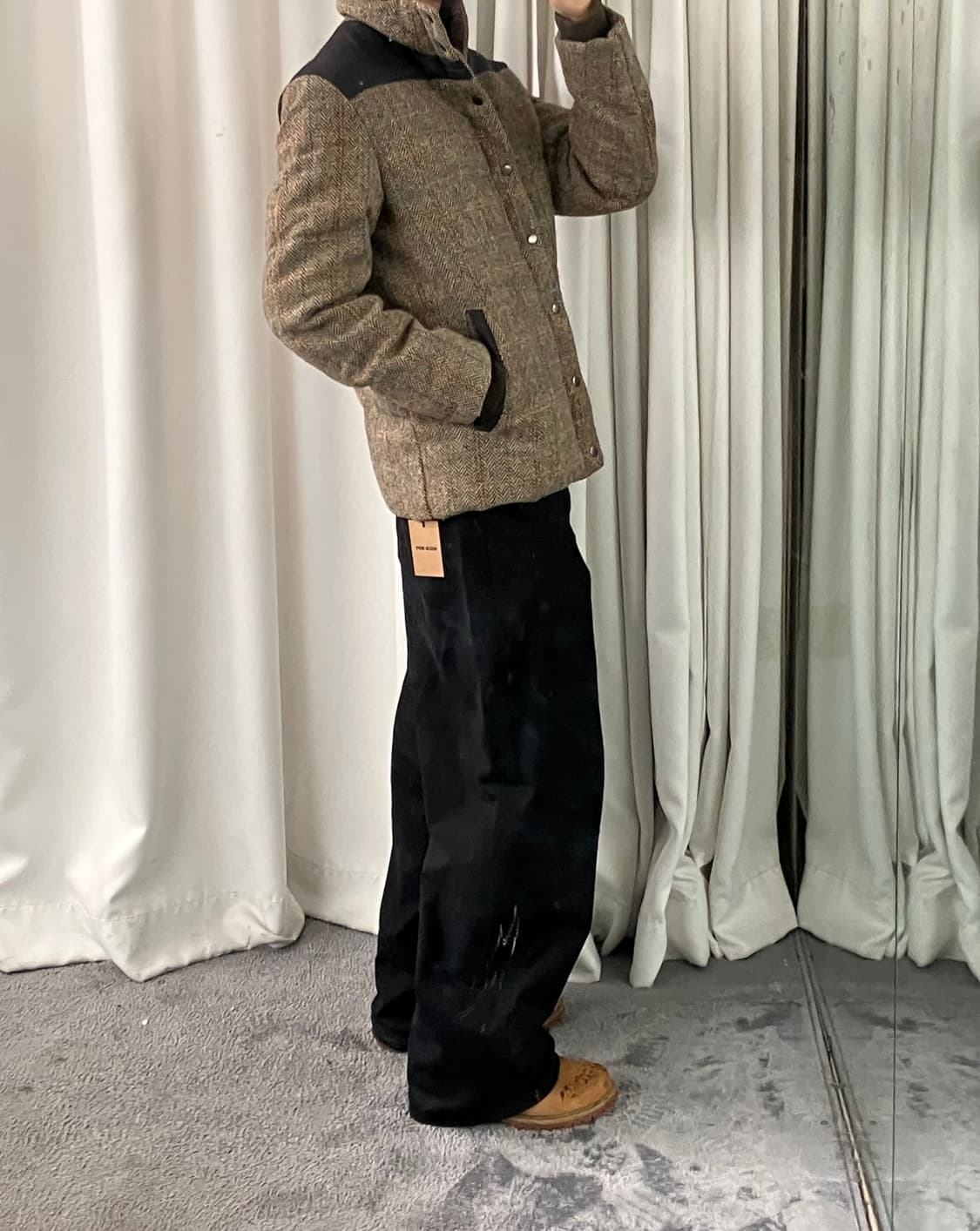 VTG 빈티지 헤링본 해리스 트위드 패딩 점퍼 M 상품이미지6