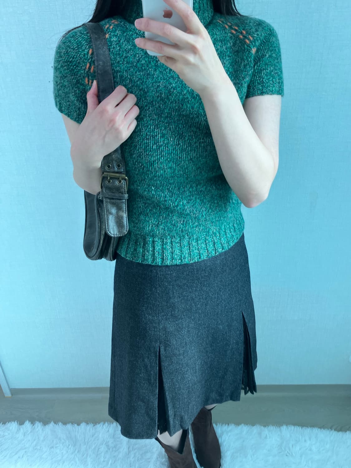 jpn vintage 딥그린 하이넥 반팔 니트 y2k 스트릿 갸루 펑키 상품이미지5