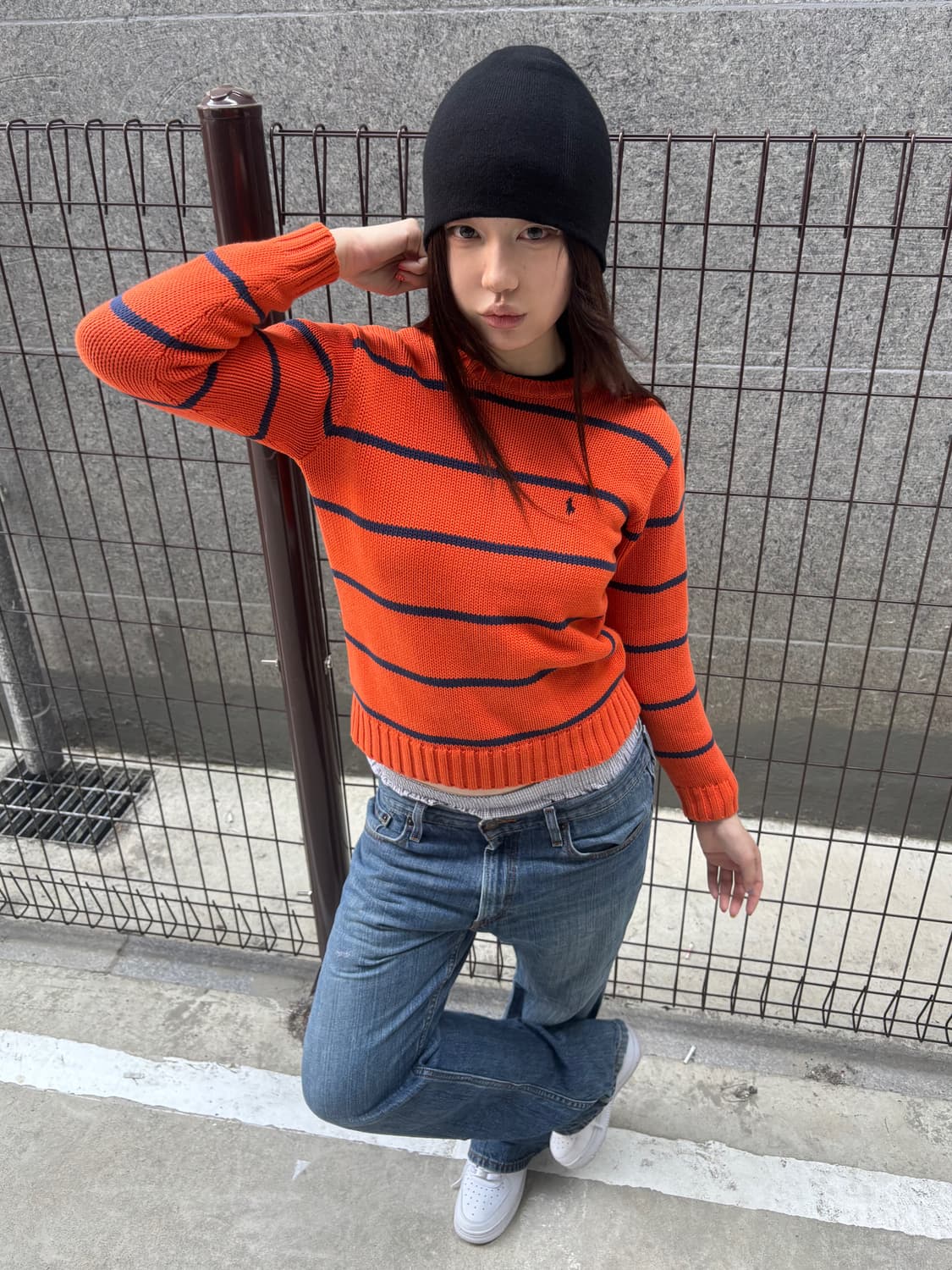 폴로 오렌지 스트라이프 니트 상품이미지1