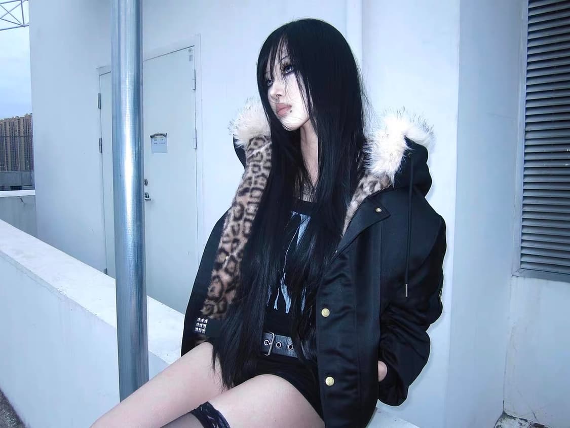 no E mosen 레오파드 크롭 후드 항공점퍼 갸루 상품이미지1