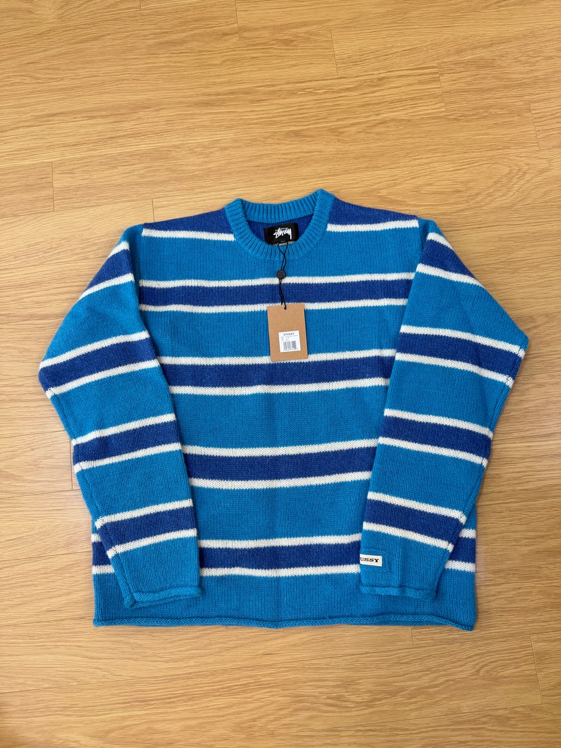 스투시 스트라이프 울 스웨터 블루 S 새상품 상품이미지1
