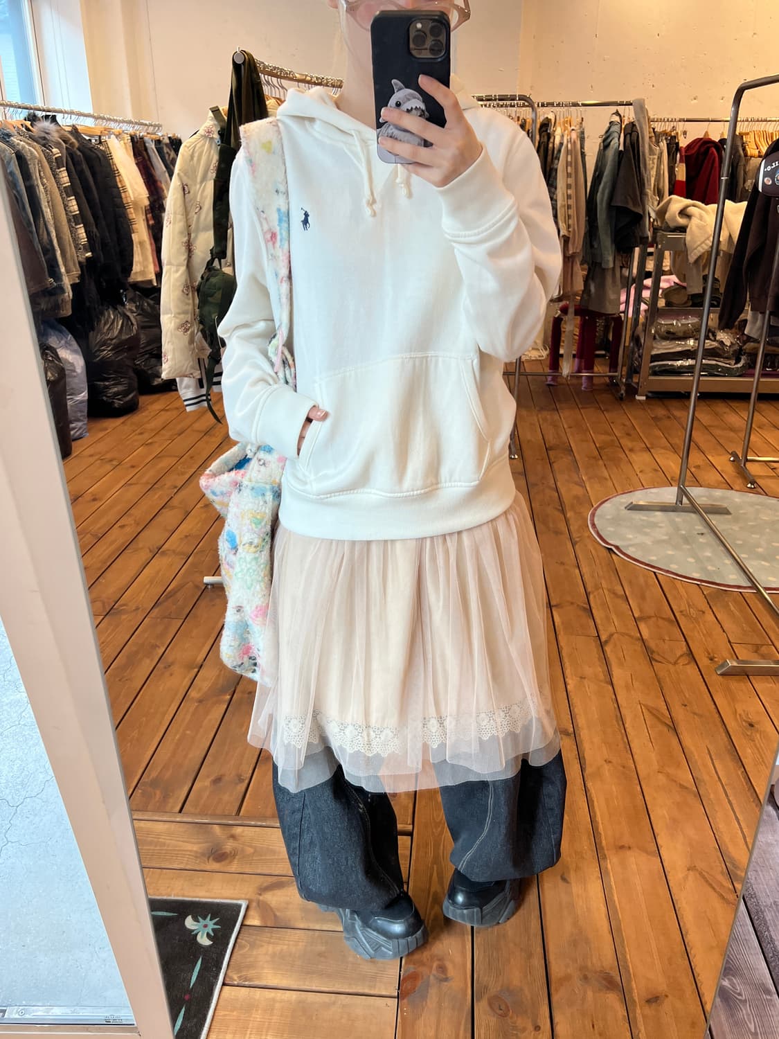 폴로 화이트 베이직 후드티 상품이미지3