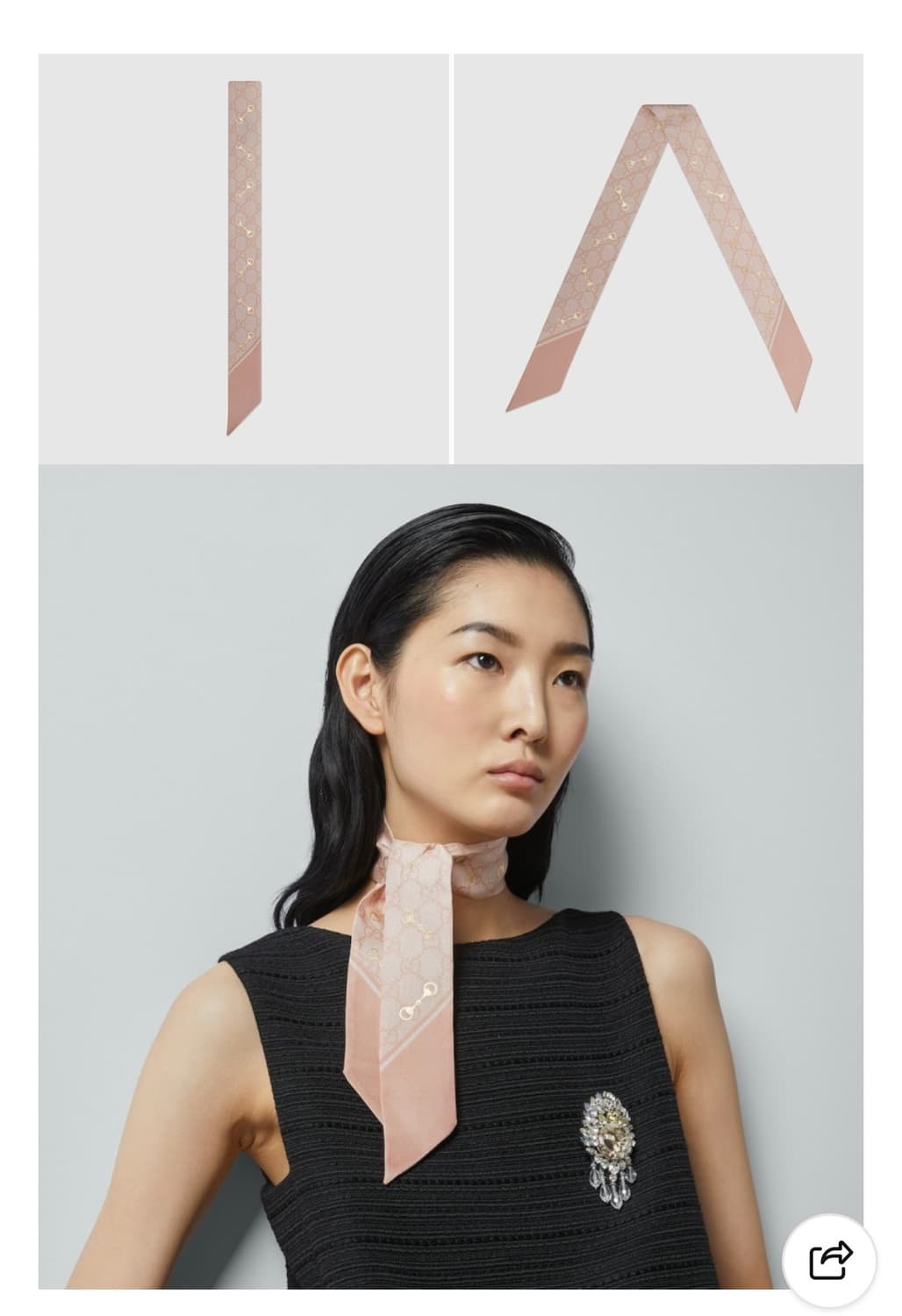 [새상품] 구찌 실크 홀스빗 GG로고 트윌리 스카프 핑크 상품이미지1