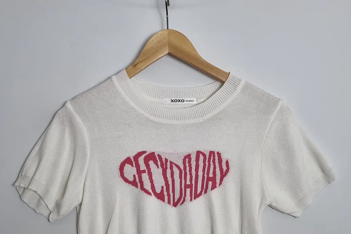 XOXO 화이트 레터링 반팔 크롭 니트   상품이미지3