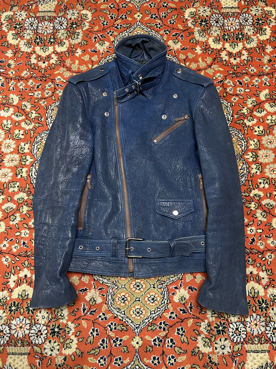 [L] Jpn 빈티지 네이비 램스킨 더블 라이더자켓 상품이미지7