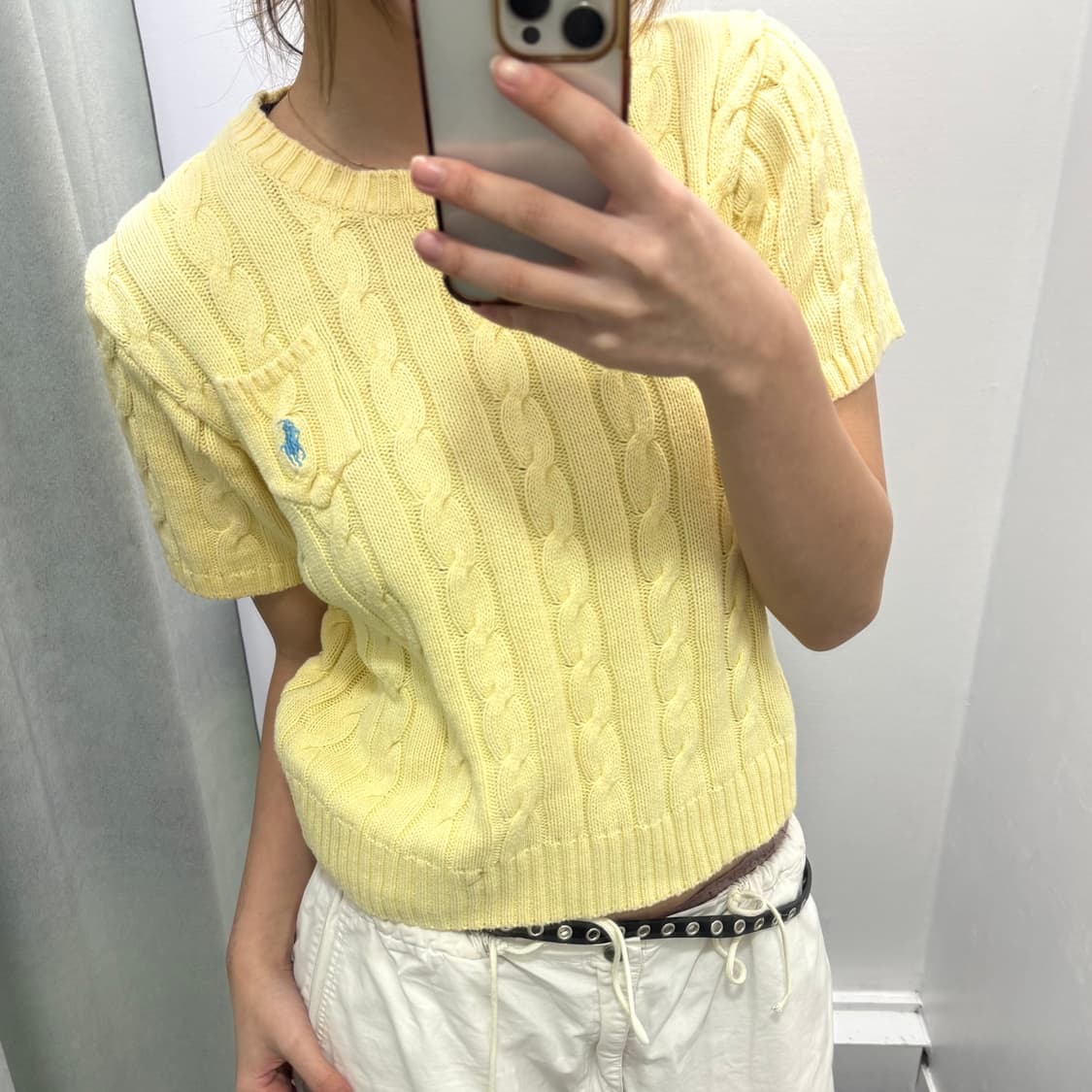 폴로 옐로우 꽈베기 반팔 니트 상품이미지1