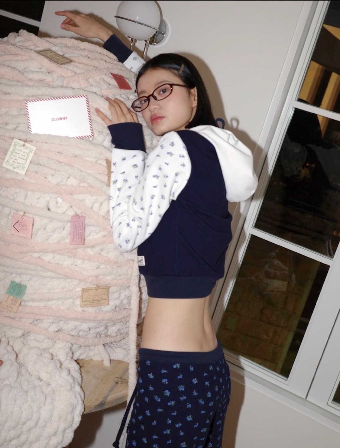 글로니 CONTRAST FLORAL WAFFLE HOODIE 플로럴집업 상품이미지2