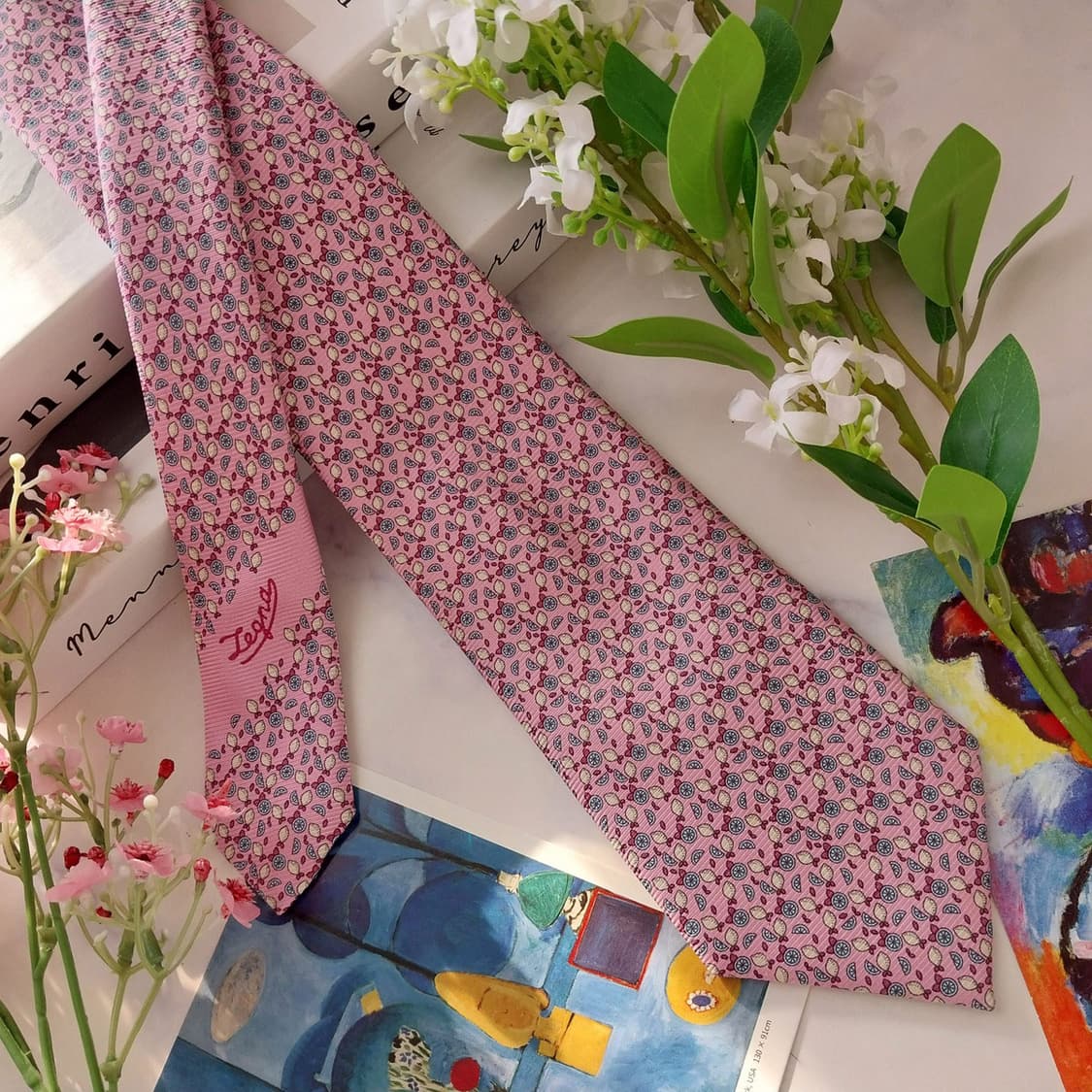 제냐 실크 핑크 레몬 패턴 넥타이 8.4cm A+등급 K1634
 상품이미지2