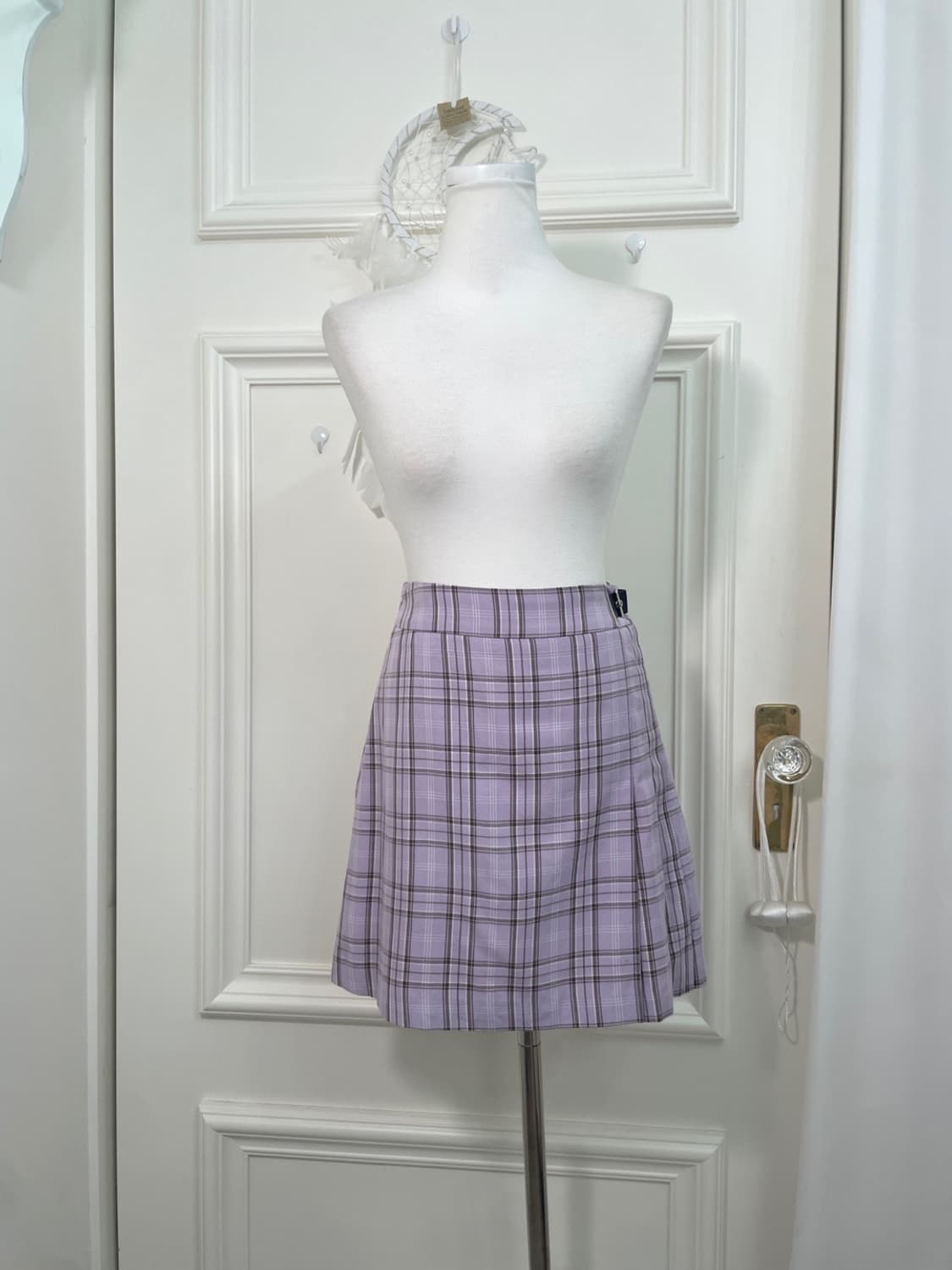 purple check belt point pleats banding m 상품이미지1