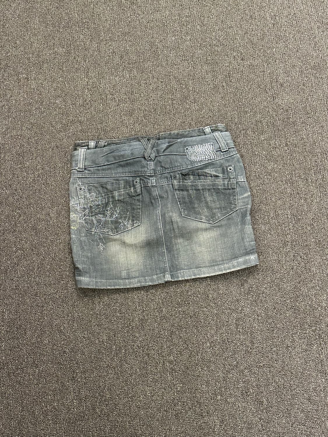 M)Japanese vintage 자수 벨티드 흑청 미니스커트 상품이미지5