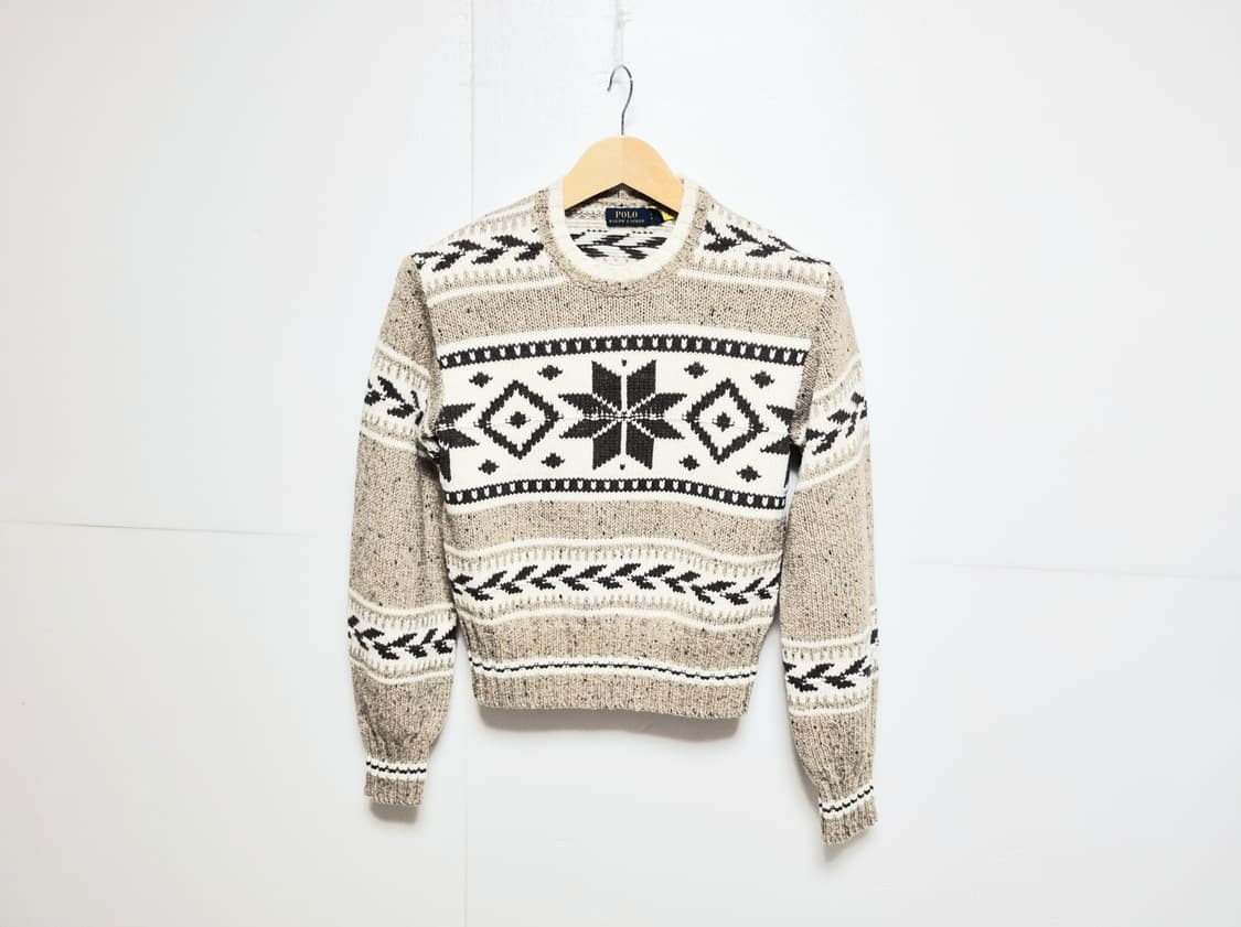 여성 레어 2022 폴로 QR인증 인타르시아 울 블렌드 긴팔 스웨터 니트 상품이미지1