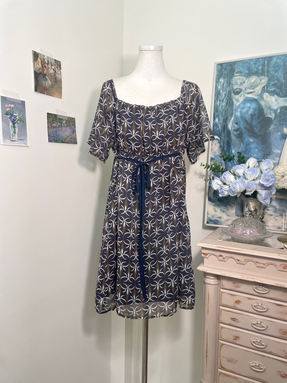 navy oriental mood bow midi opc(size-LL) 상품이미지1